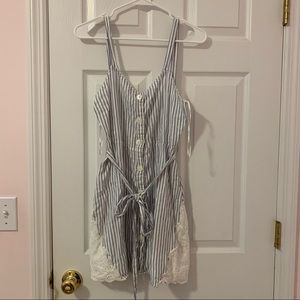 Blue and White Striped Zara Dress with Lace Trim